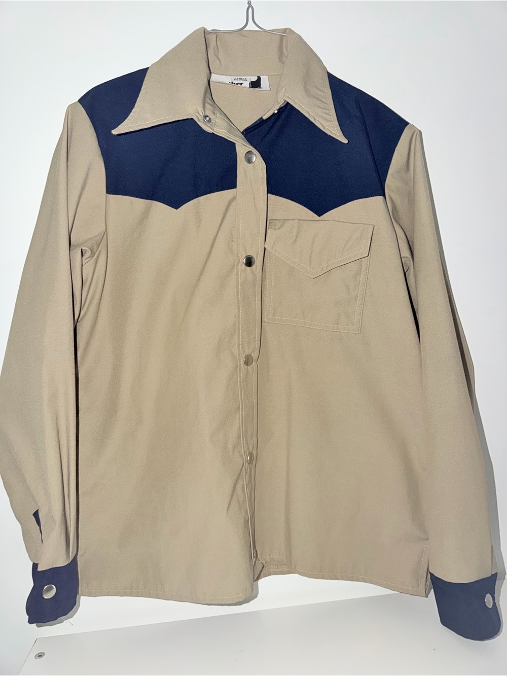 Women Two-Tone Western Shirt Jacket - Beige & Navy